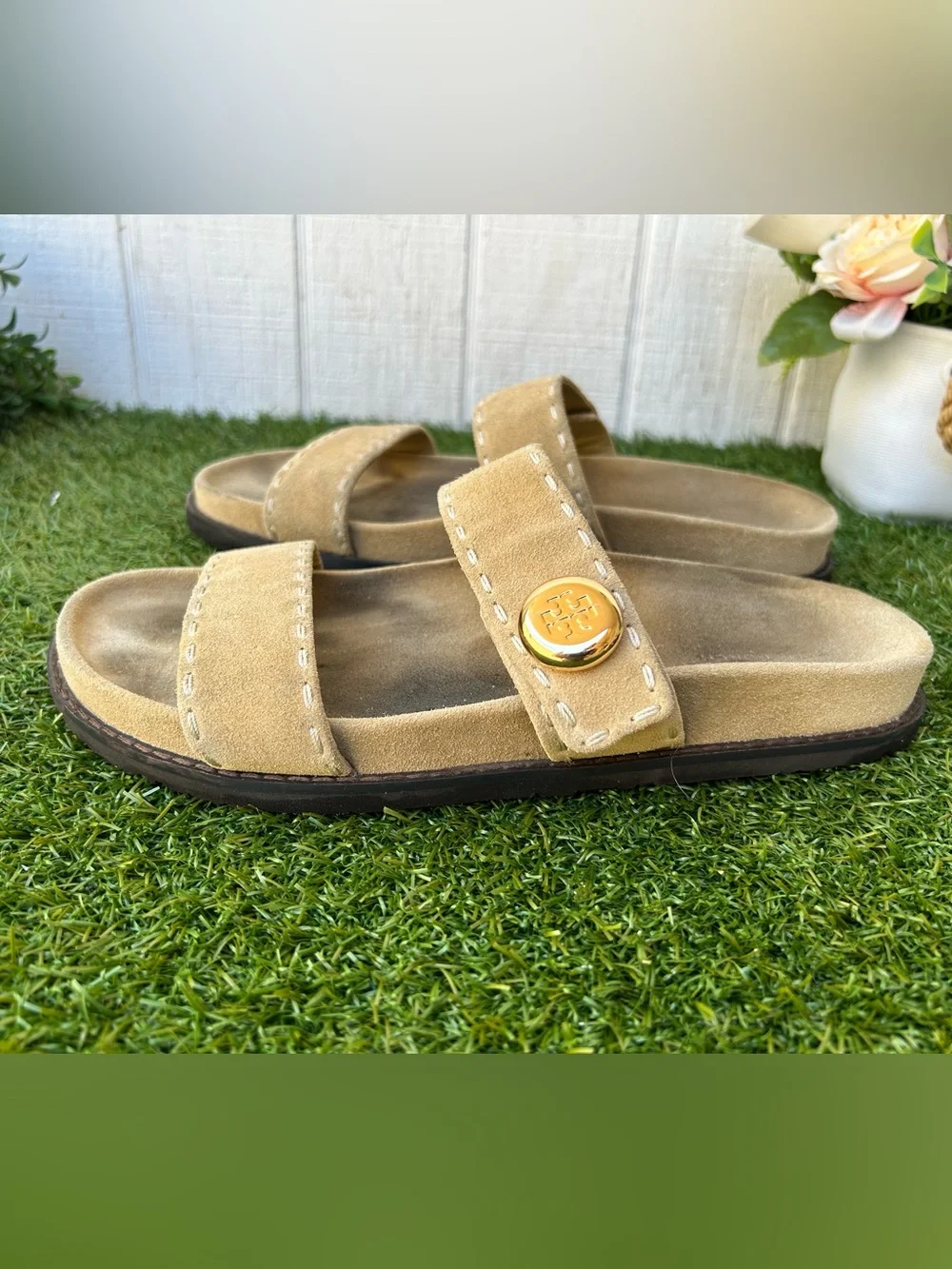 Tory Burch ROMY SPORT SLIDE $275 women size 9.5 gently used Color: Butterscotch